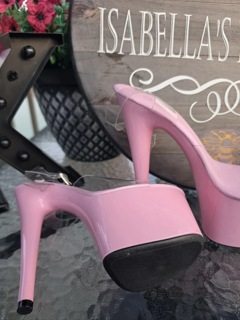 Pink Patent Clear-Strap Platform Heels